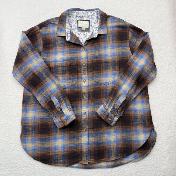 American Eagle Womens SM Plaid Flannel Shirt Boyfriend Grunge Cabincore Western - Picture 4 of 10